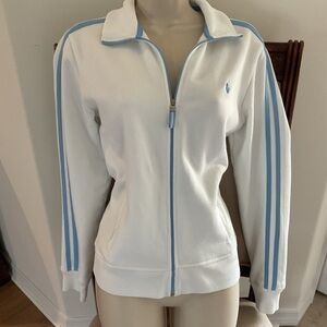 Ralph Lauren White Track Jacket with Light Blue Stripes